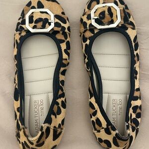 Adam Tucker Me Too - Leopard Animal Print Flats with Geometric Buckle Size 7.5